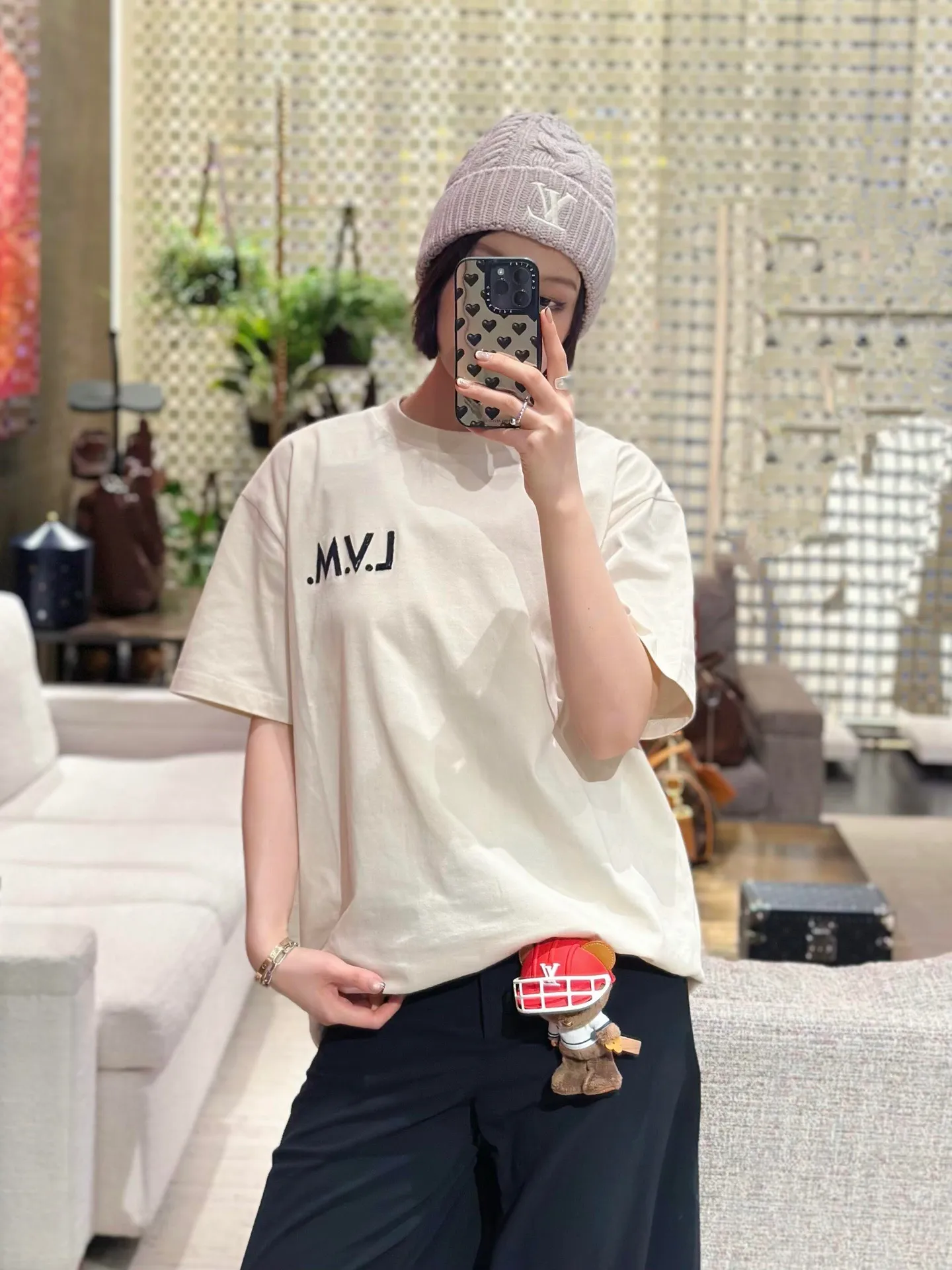 Louis Vuitton/Louis Vuitton 26ss embroidered logo letter short sleeves